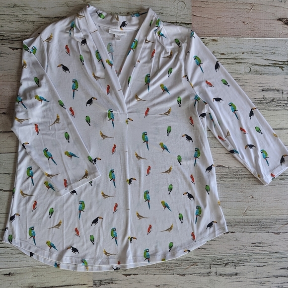 Charter Club Women's 3/4 Sleeve Printed Pleat-Neck Top Size XL Petite - Picture 4 of 11